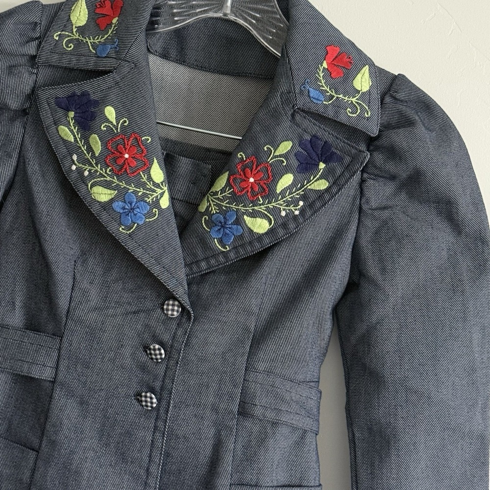 Handmade Child's Denim Pant Suit Set Children 8-10 Embroidered Indie 1970‎